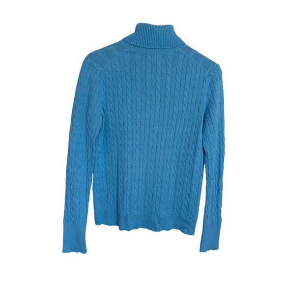 Land’s End Cable Knit Turtle Neck Long Sleeve Sweater Blue small - Picture 3 of 4